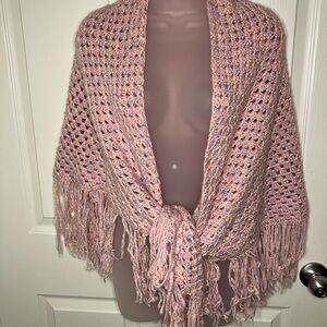 Pink Crochet Shawl with Fringe